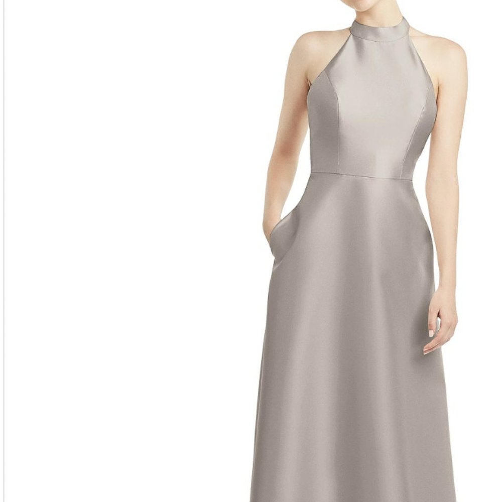 Dessy Group Bridesmaid / Maid of Honor Dress Satin Twill Taupe Size 12 - Picture 6 of 8